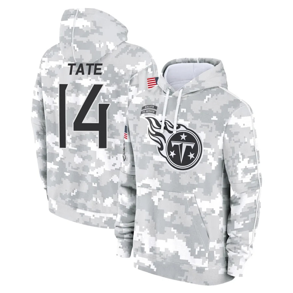 Elroe T.Titans #14 Carnell Tate Player Camo Arctic Salute to Service Pullover Hoodies Home Game Stitched Jerseys
