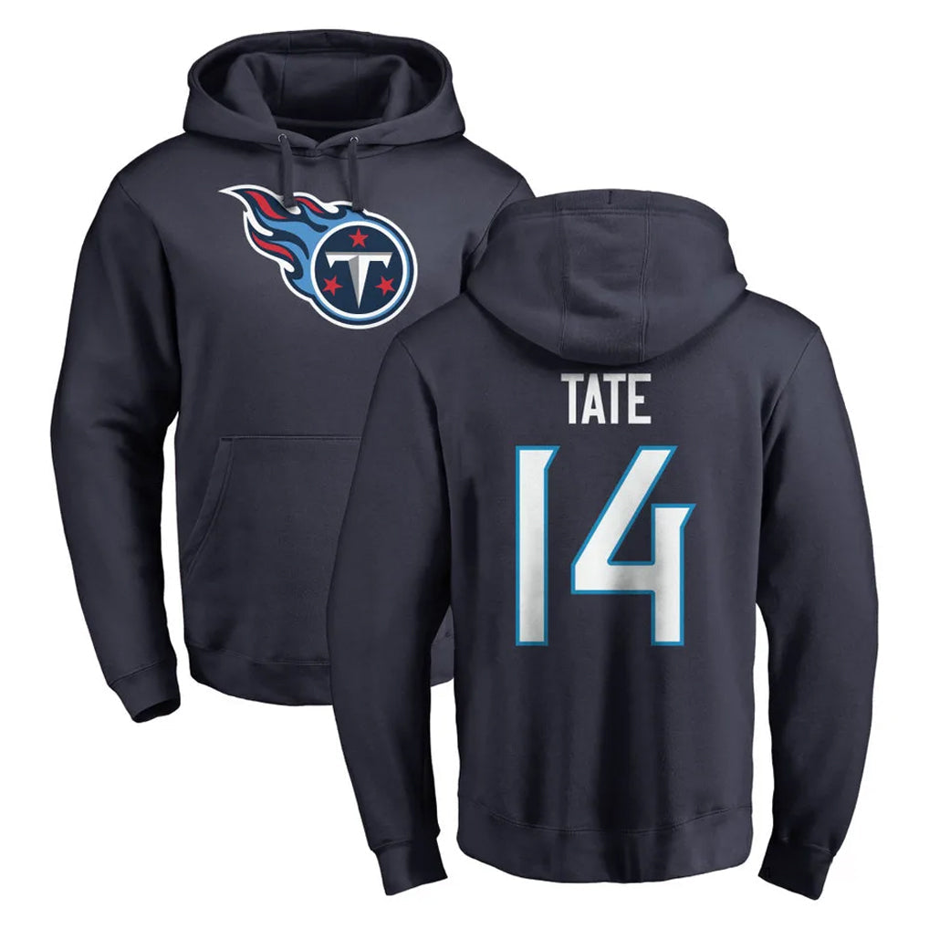 Elroe T.Titans #14 Carnell Tate Player Navy Logo Pullover Hoodies Home Game Stitched Jerseys