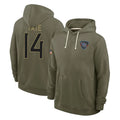 Elroe T.Titans #14 Carnell Tate Player Olive Salute to Service Hoodies Home Game Stitched Jerseys