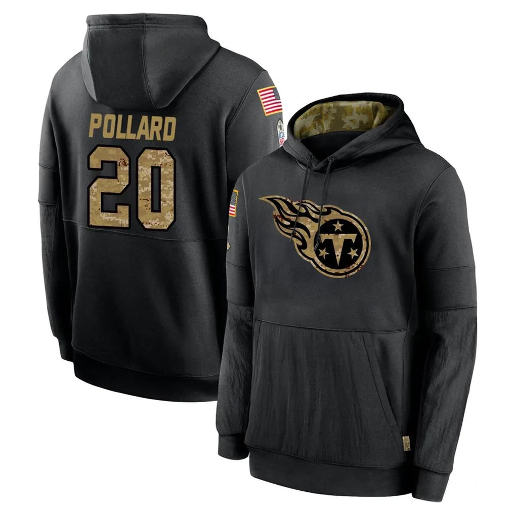 Elroe T.Titans #20 Tony Pollard Player Black Salute to Service Sideline Performance Pullover Hoodies Home Game Stitched Jerseys