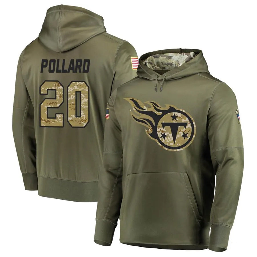 Elroe T.Titans #20 Tony Pollard Player Camo Salute To Service Hoodies Olive Stitched Jerseys