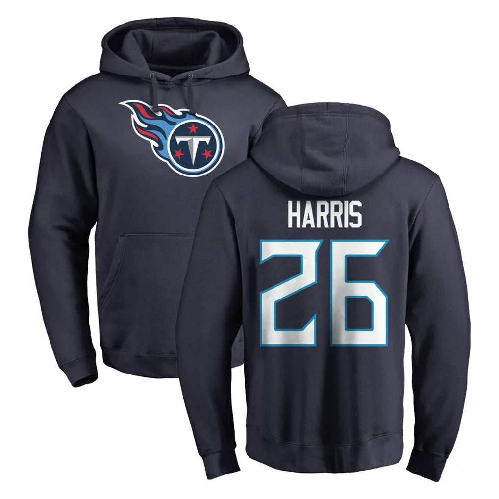Elroe T.Titans #26 Marcus Harris Player Navy Logo Pullover Hoodies Home Game Stitched Jerseys