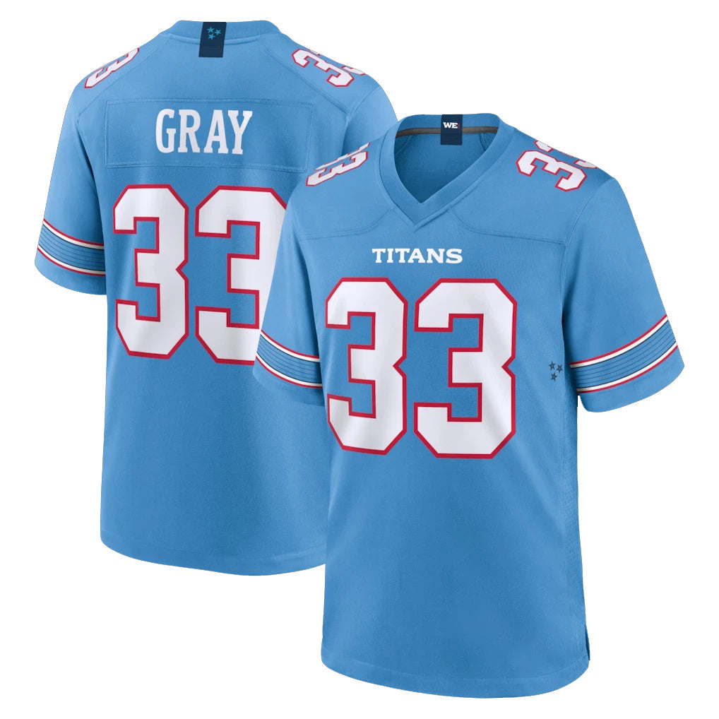 Elroe T.Titans #33 Cedric Gray Player Light Blue 2026 Game Home Stitched Jerseys