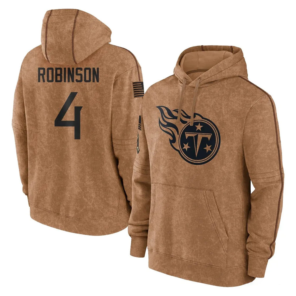 Elroe T.Titans #4 Wan'Dale Robinson Player Brown Salute To Service Club Pullover Hoodies Home Game Stitched Jerseys