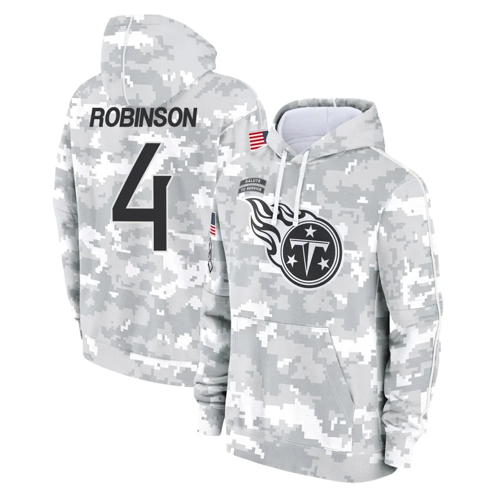 Elroe T.Titans #4 Wan'Dale Robinson Player Camo Arctic Salute to Service Pullover Hoodies Home Game Stitched Jerseys