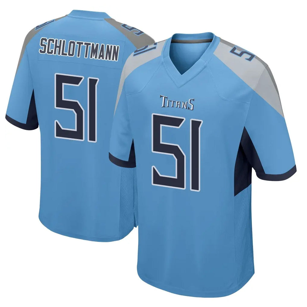 Elroe T.Titans #51 Austin Schlottmann Player Light Blue Home Game Stitched Jerseys