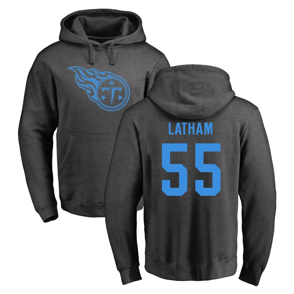 Elroe T.Titans #55 JC Latham Player Ash One Color Pullover Hoodies Home Game Stitched Jerseys
