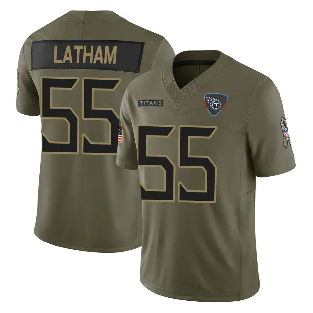 Elroe T.Titans #55 JC Latham Player Olive Limited 2025 Salute to Service Home Game Stitched Jerseys