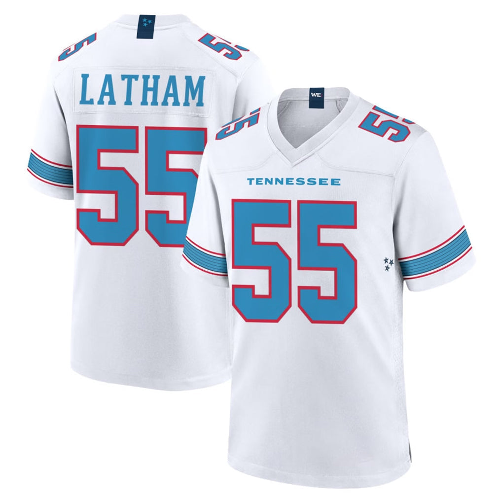 Elroe T.Titans #55 JC Latham Player White 2026 Game Home Stitched Jerseys
