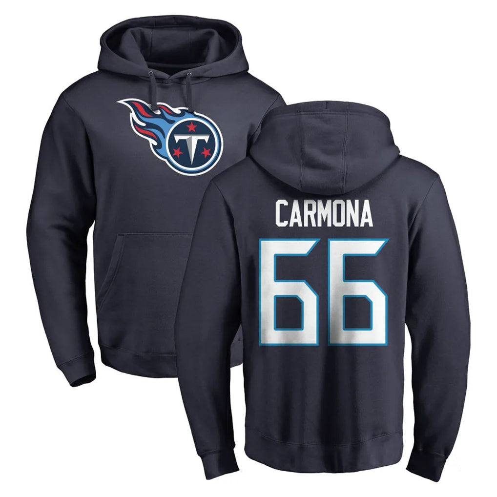 Elroe T.Titans #66 Fernando Carmona Jr. Player Navy Logo Pullover Hoodies Home Game Stitched Jerseys