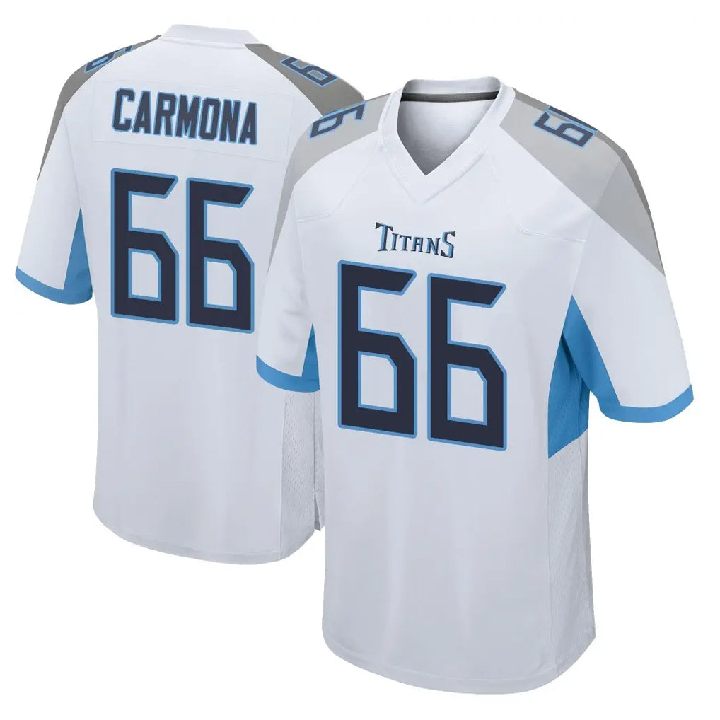 Elroe T.Titans #66 Fernando Carmona Jr. Player White Home Game Stitched Jerseys