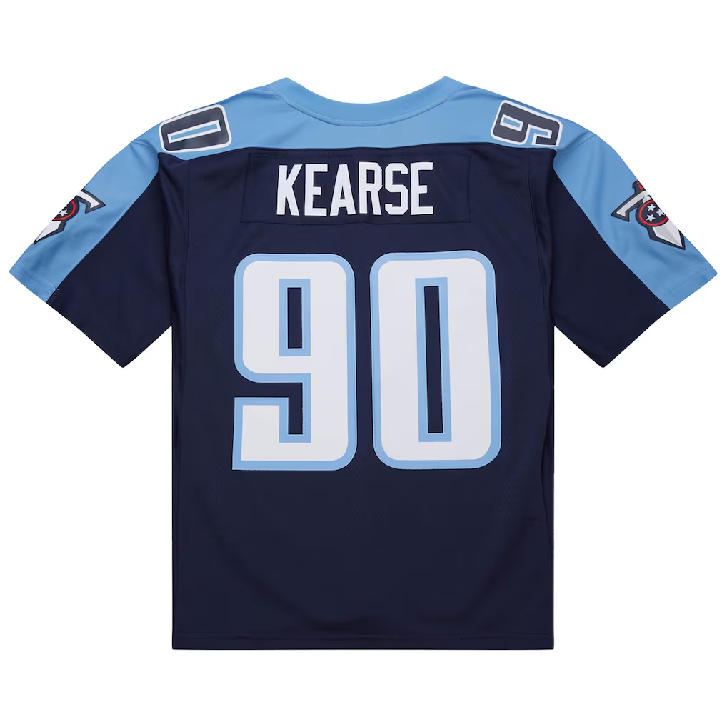 Elroe T.Titans #90 Jevon Kearse Mitchell & Ness Navy 1999 Legacy Replica Jersey Tennessee Titans Jevon Kearse Mitchell & Ness Navy 1999 Legacy Replica Jersey