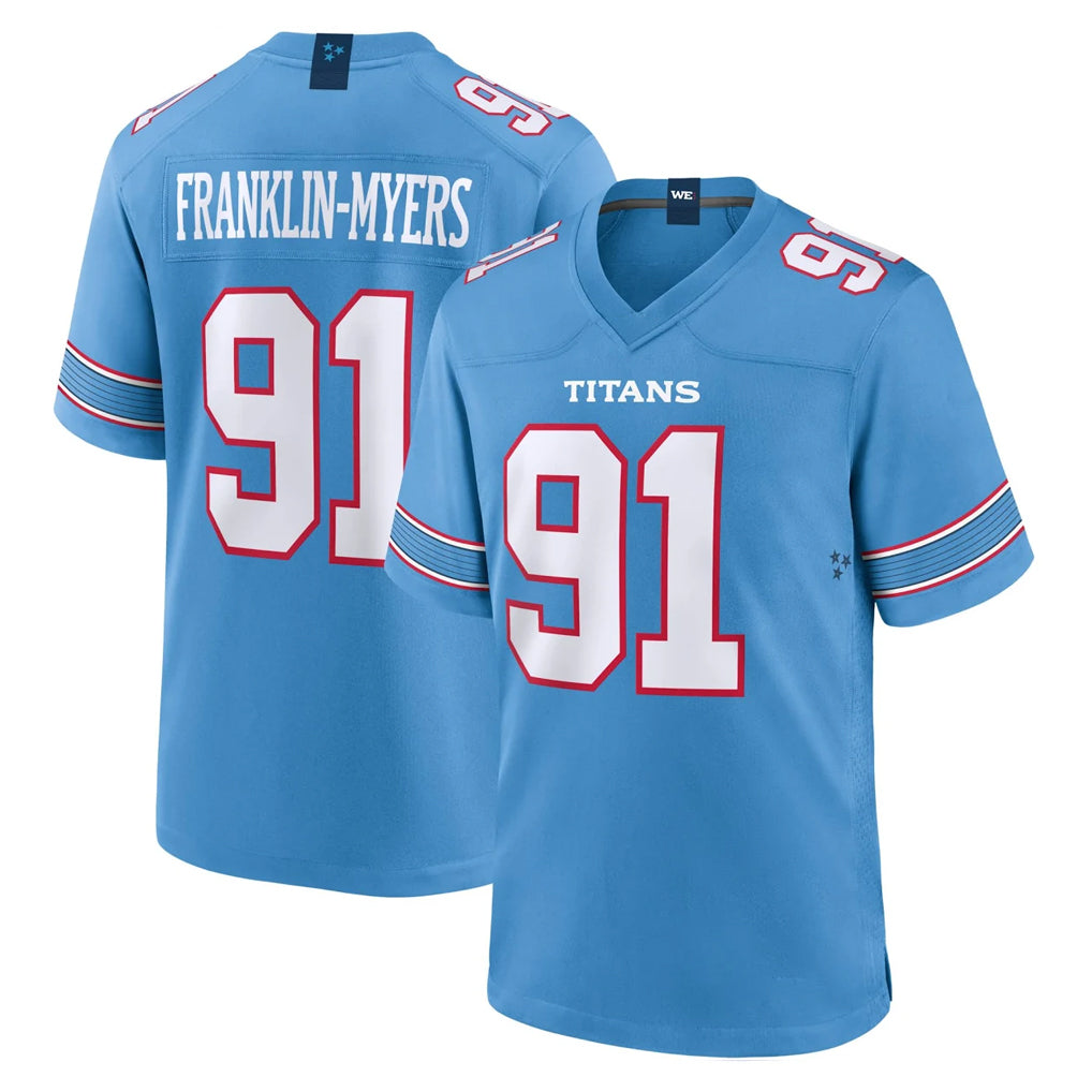 Elroe T.Titans #91 John Franklin-Myers Player Light Blue 2026 Game Home Stitched Jerseys