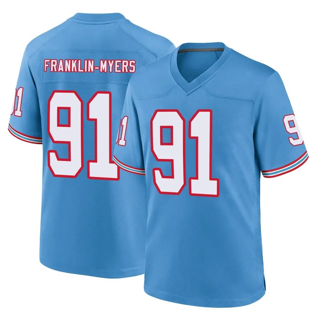 Elroe T.Titans #91 John Franklin-MyersPlayer Light Blue Oilers Throwback Home Game Stitched Jerseys