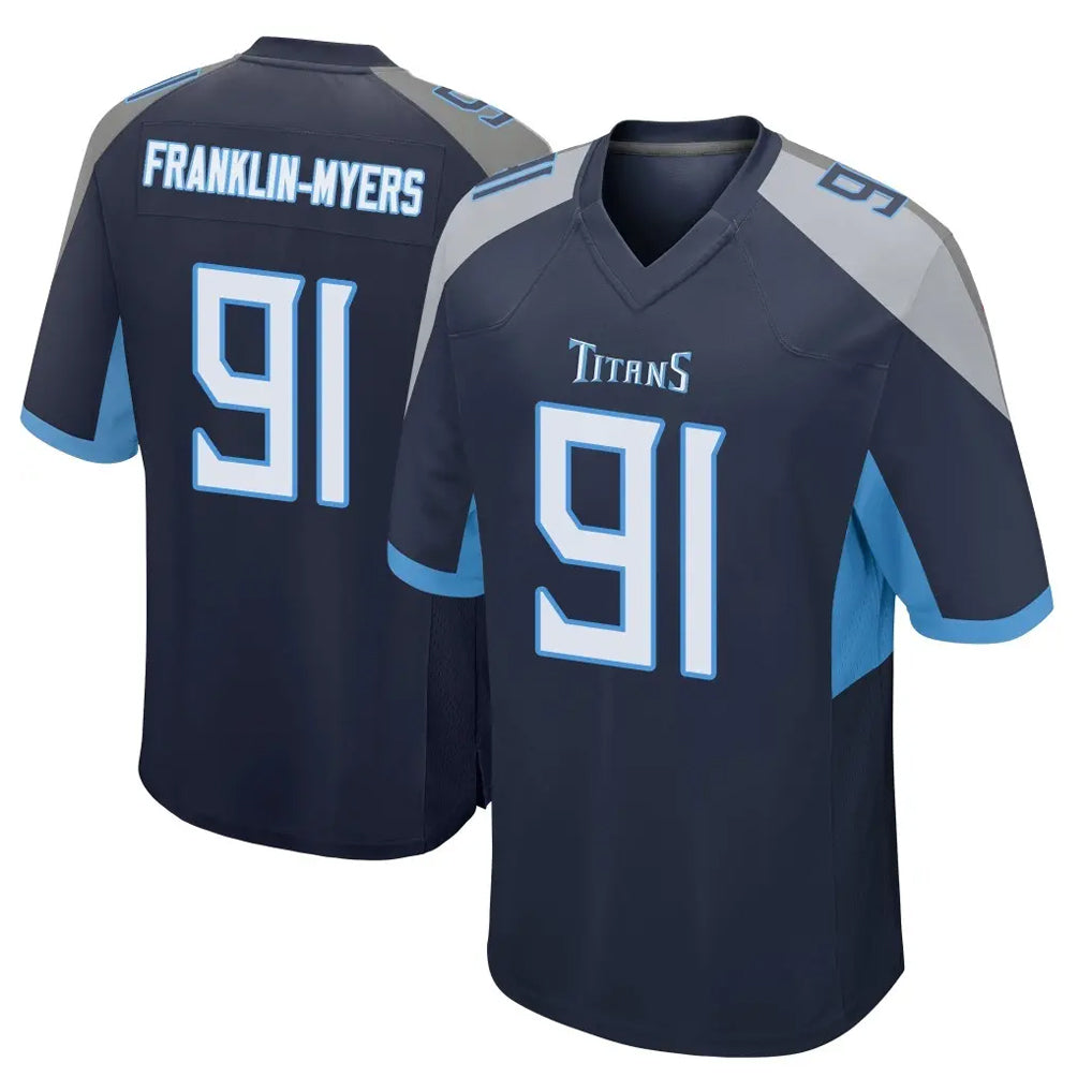 Elroe T.Titans #91 John Franklin-Myers Player Navy Home Game Stitched Jerseys