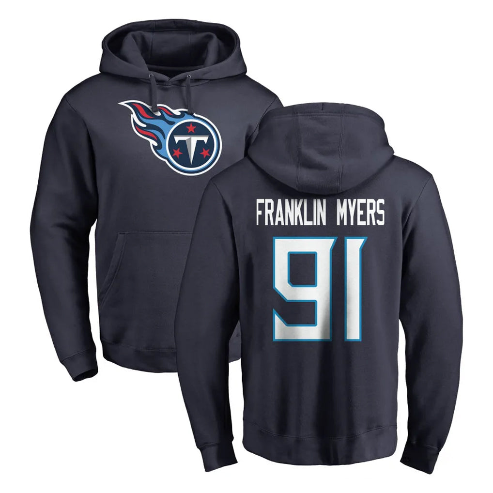 Elroe T.Titans #91 John Franklin-Myers Player Navy Logo Pullover Hoodies Home Game Stitched Jerseys