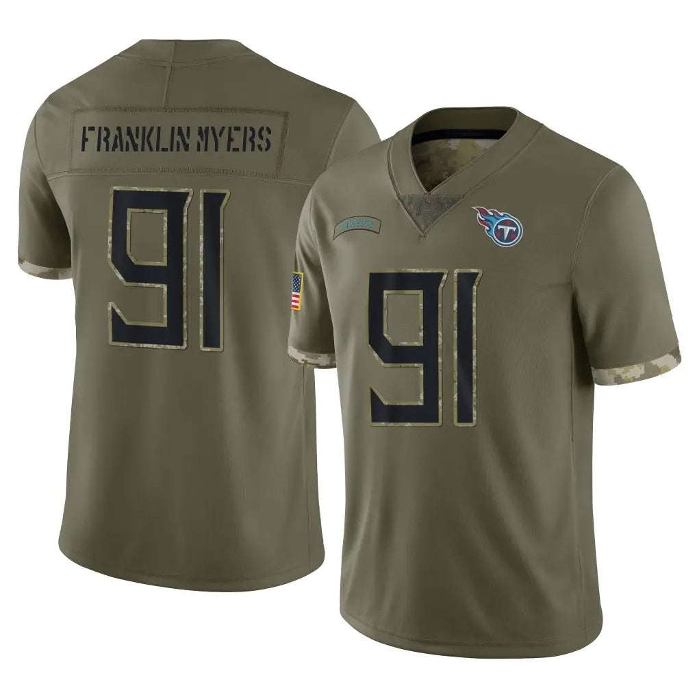Elroe T.Titans #91 John Franklin-Myers Player Olive Limited Salute to Service Home Game Stitched Jerseys