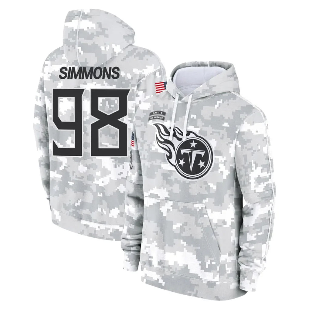 Elroe T.Titans #98 Jeffery Simmons Player Camo Arctic Salute to Service Pullover Hoodies Home Game Stitched Jerseys