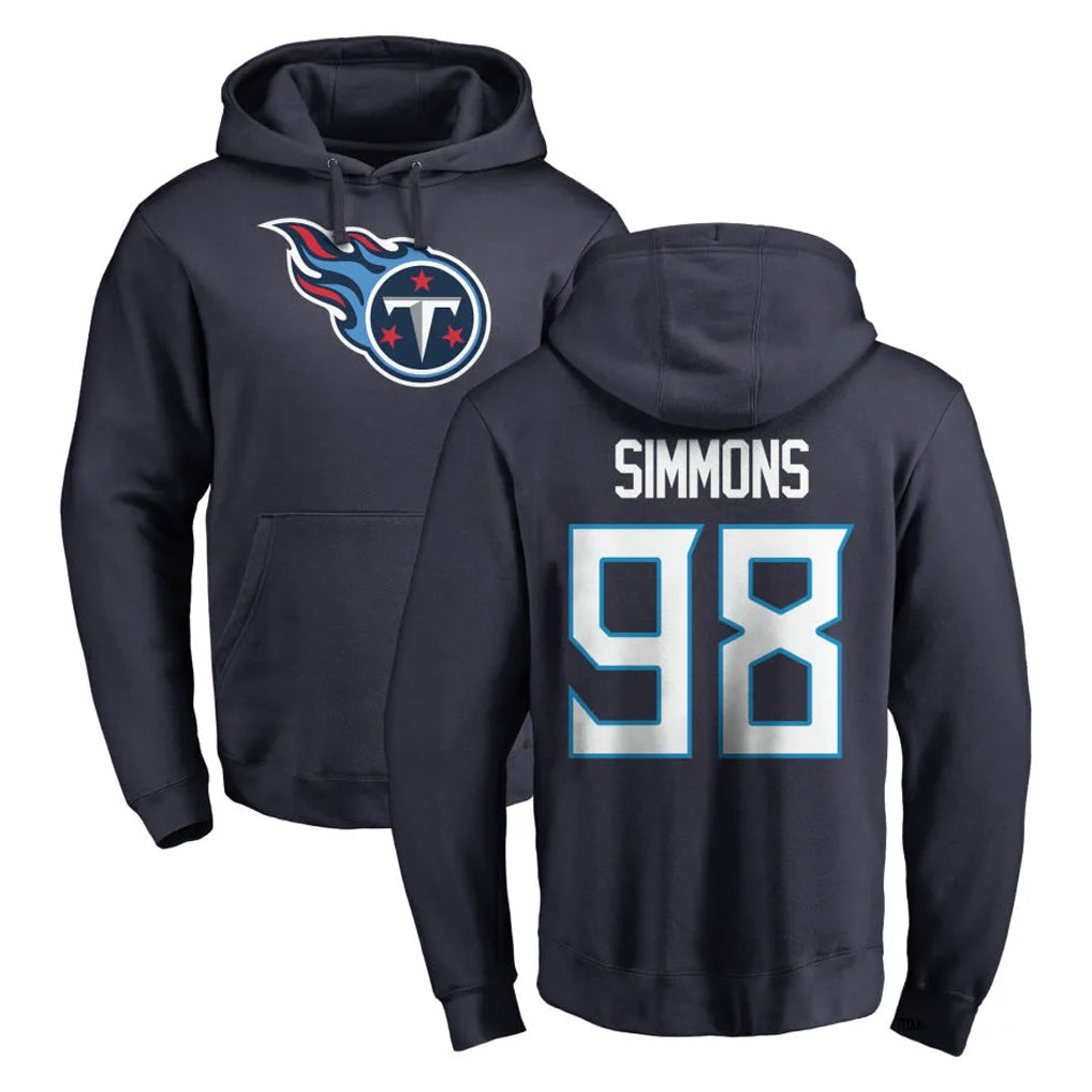 Elroe T.Titans #98 Jeffery Simmons Player Navy Logo Pullover Hoodies Home Game Stitched Jerseys