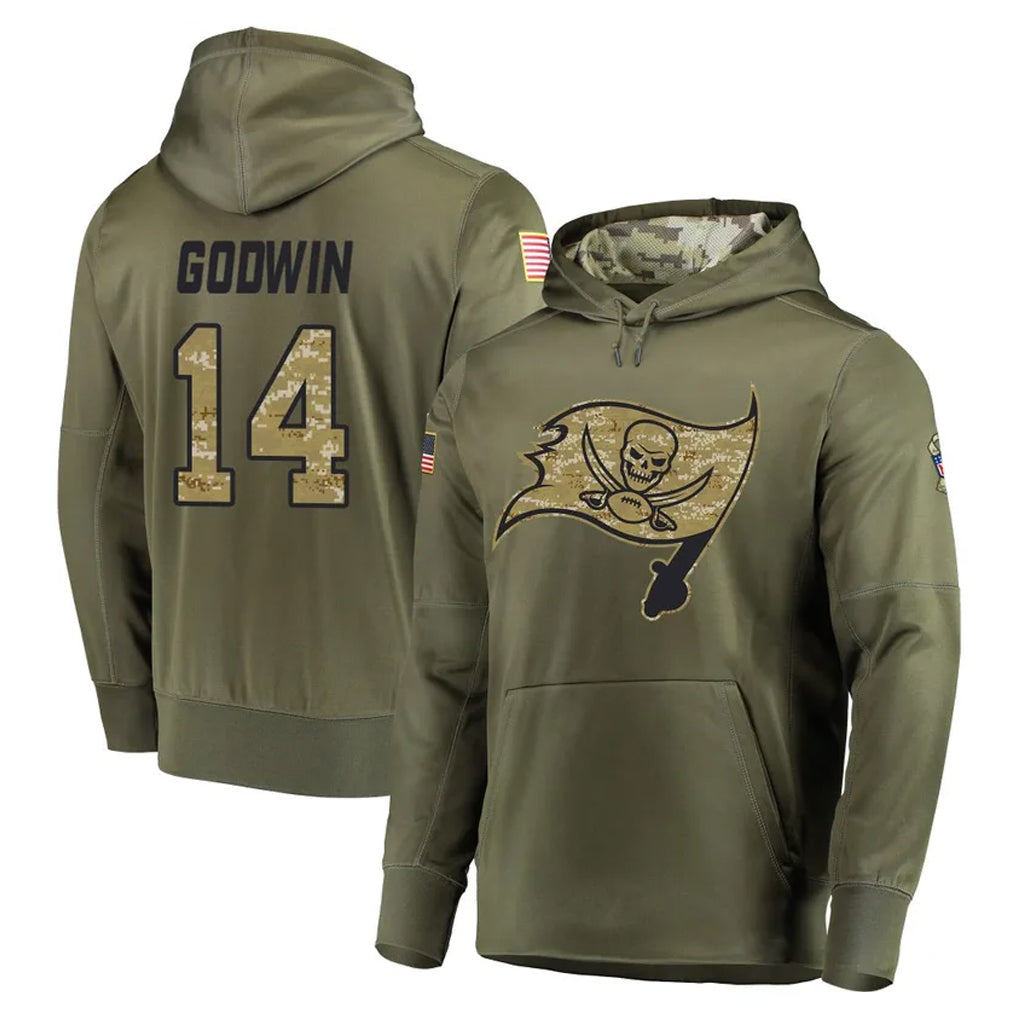 Elroe TB.Buccaneers #14 Chris Godwin Jr. Player Olive Salute to Service Pullover Hoodie Home Game Stitched Jerseys