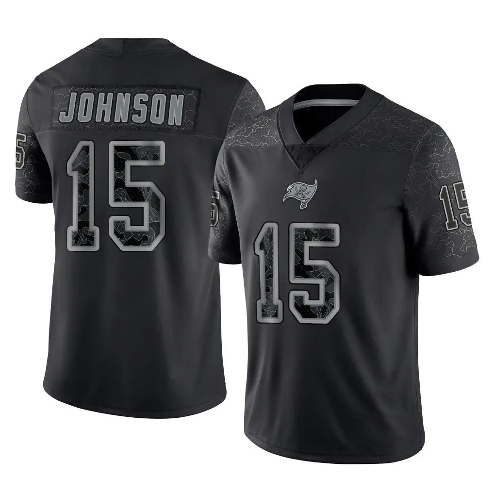 Elroe TB.Buccaneers #15 Tez Johnson Player Black Reflective Limited Home Game Stitched Jerseys