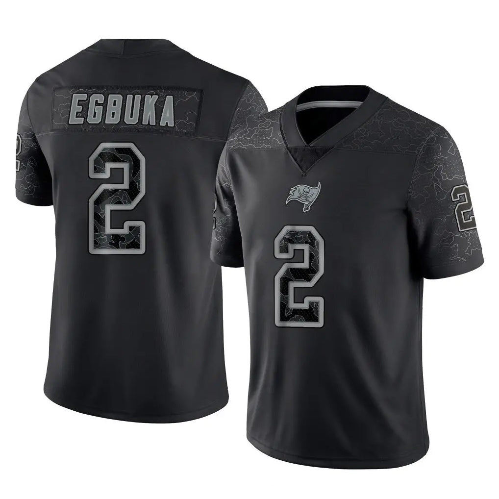 Elroe TB.Buccaneers #2 Emeka Egbuka Player Black Reflective Limited Home Game Stitched Jerseys
