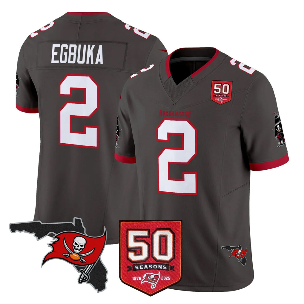 Elroe TB.Buccaneers #2 Emeka Egbuka Player Pewter Limited 2026 Season Vapor F.U.S.E. Home Game Stitched Jerseys