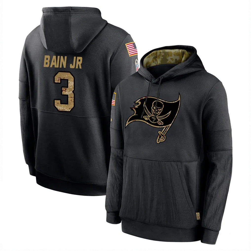 Elroe TB.Buccaneers #3 Rueben Bain Jr. Player Black Salute to Service Sideline Performance Pullover Hoodies Home Game Stitched Jerseys