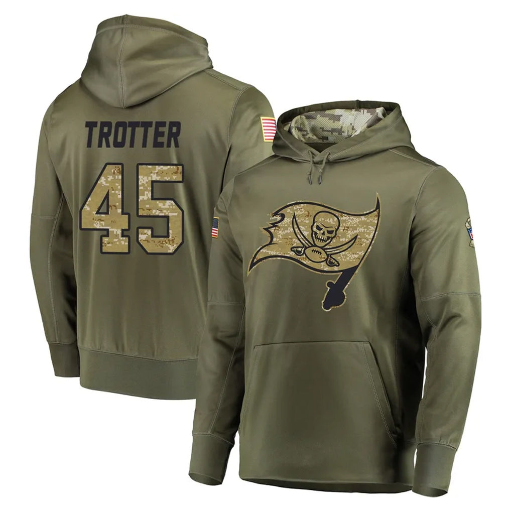 Elroe TB.Buccaneers #45 Josiah Trotter Player Olive Salute to Service Pullover Hoodie Home Game Stitched Jerseys