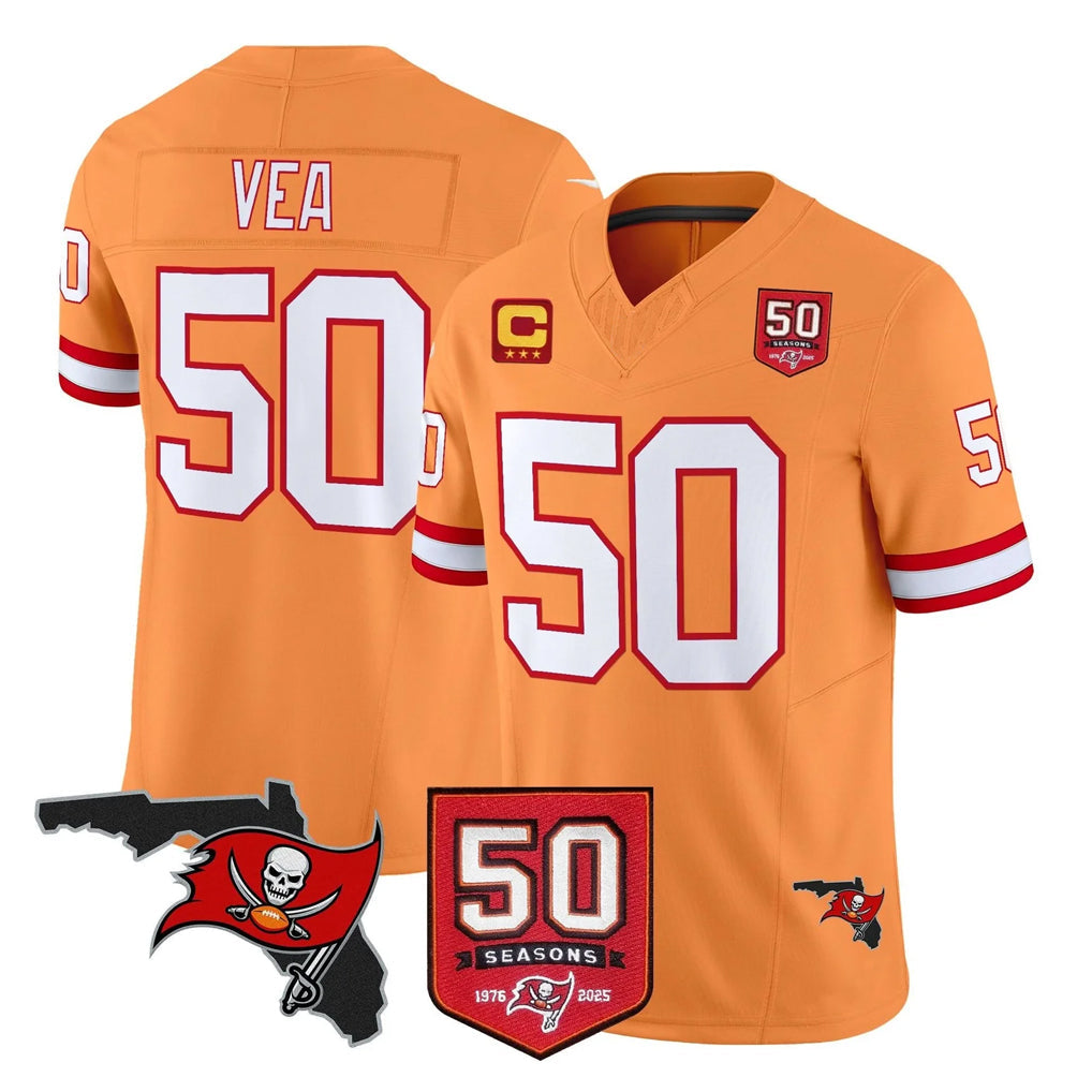 Elroe TB.Buccaneers #50 Vita Vea Player Orange 50th Season Vapor Limited Home Game Stitched Jerseys