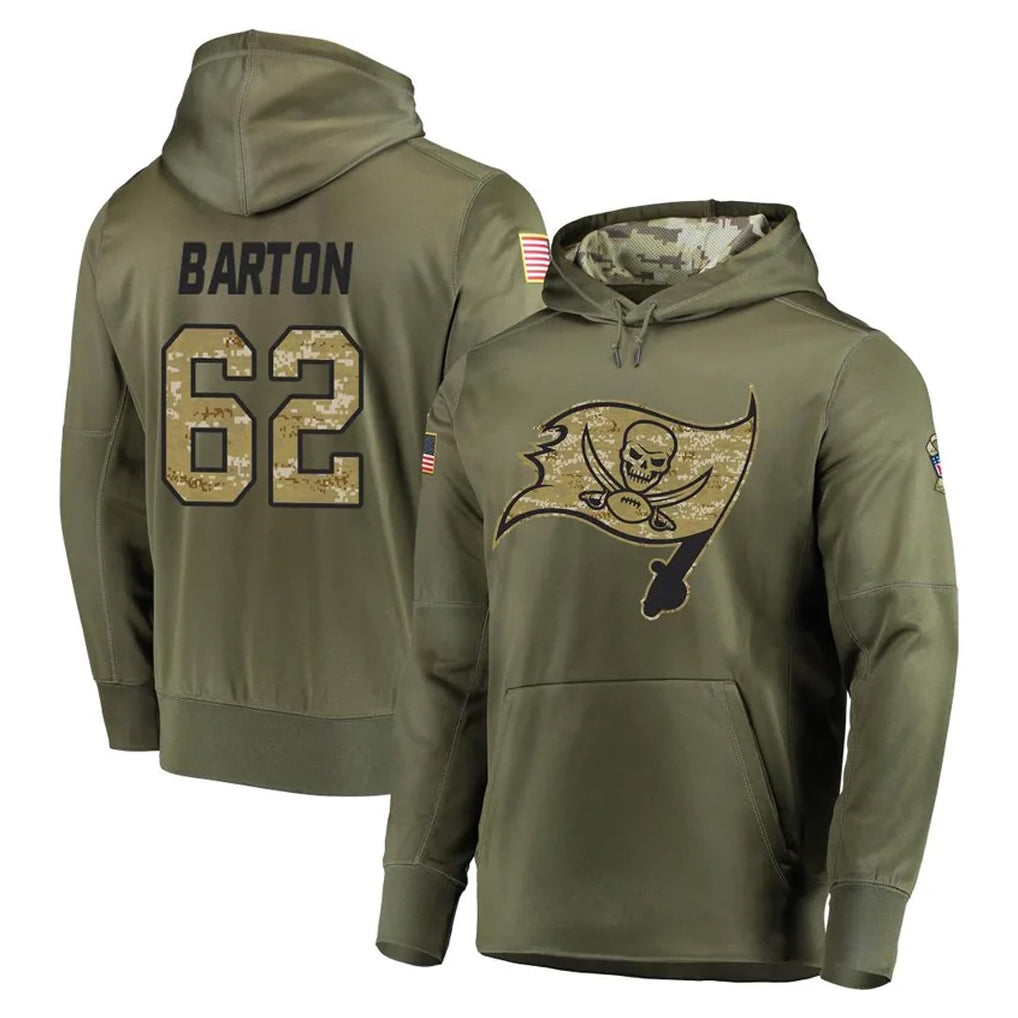 Elroe TB.Buccaneers #62 Graham Barton Player Olive Salute to Service Pullover Hoodie Home Game Stitched Jerseys