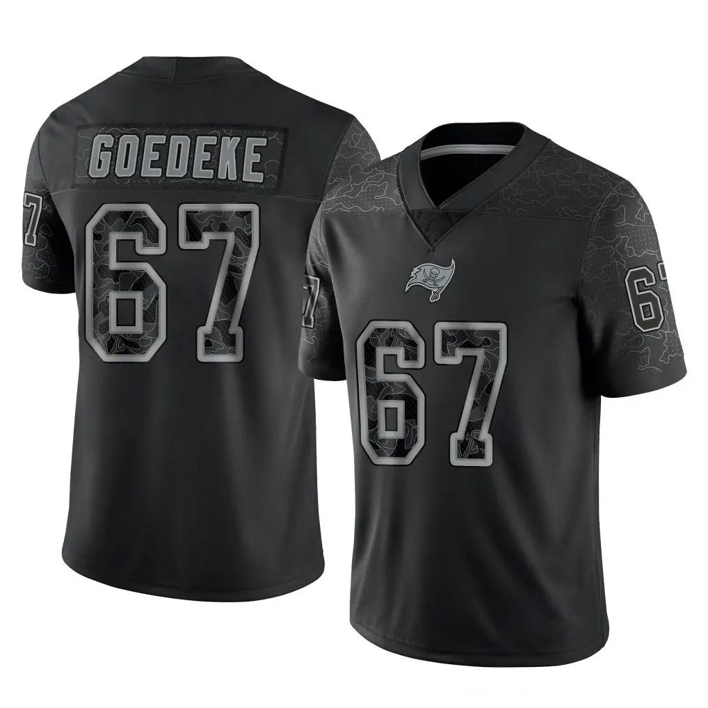 Elroe TB.Buccaneers #67 Luke Goedeke Player Black Reflective Limited Home Game Stitched Jerseys