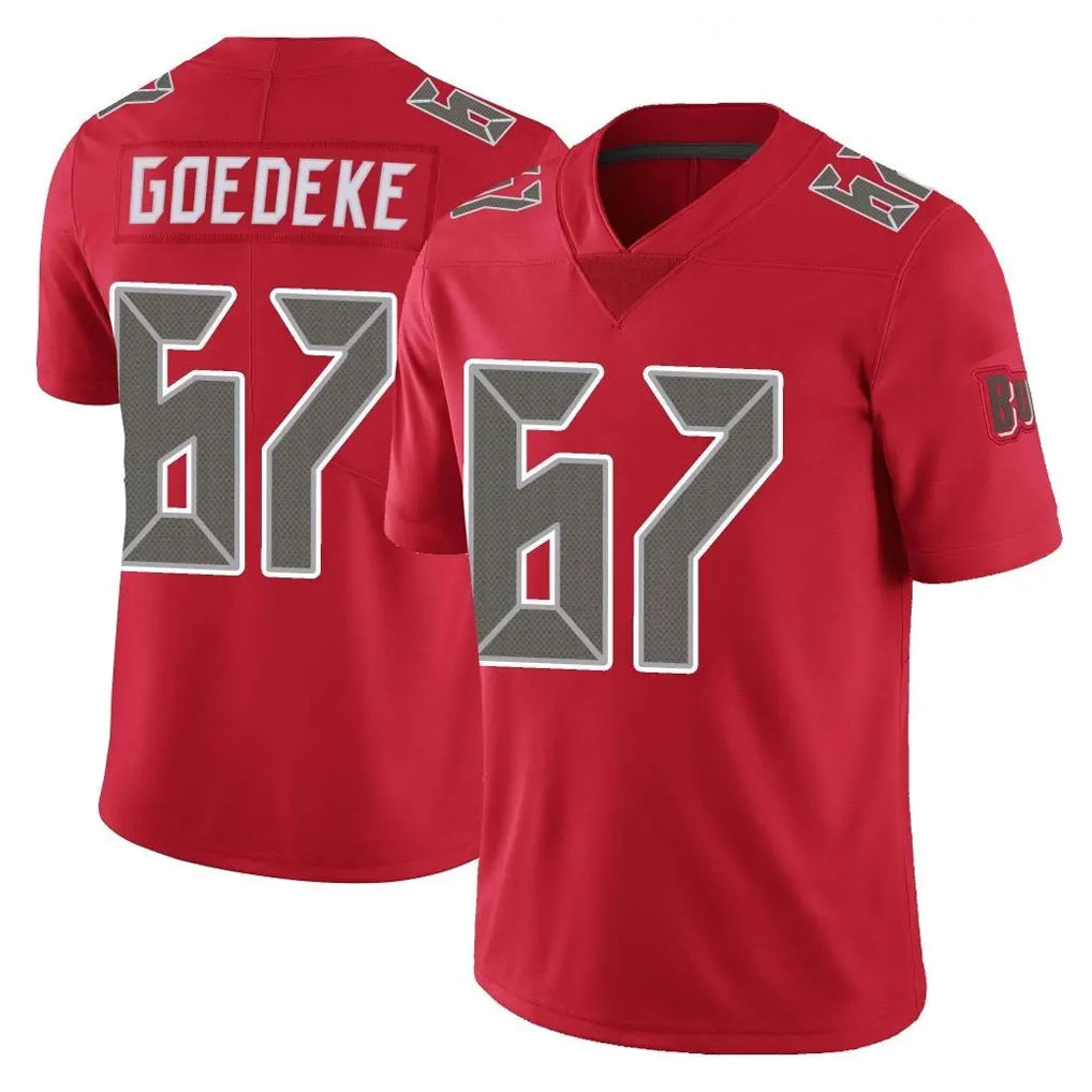 Elroe TB.Buccaneers #67 Luke Goedeke Player Red Limited Color Rush Home Game Stitched Jerseys