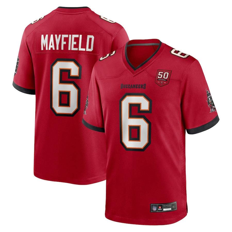 Elroe TB.Buccaneers #6 Baker Mayfield Player Red 50th Anniversary Game Stitched Jerseys