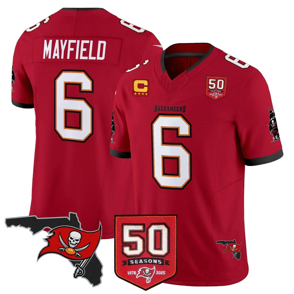 Elroe TB.Buccaneers #6 Baker Mayfield Player Red 50th Season Vapor Limited Home Game Stitched Jerseys