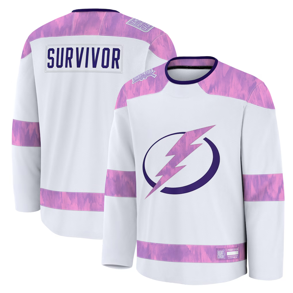 Elroe TB.Lightning White Hockey Fights Cancer Survivor Practice Jerseys