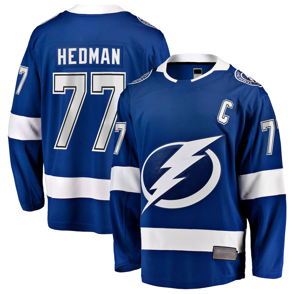 Elroe TB.Lightning #77 Victor Hedman Blue Home Captain Patch Breakaway Jerseys