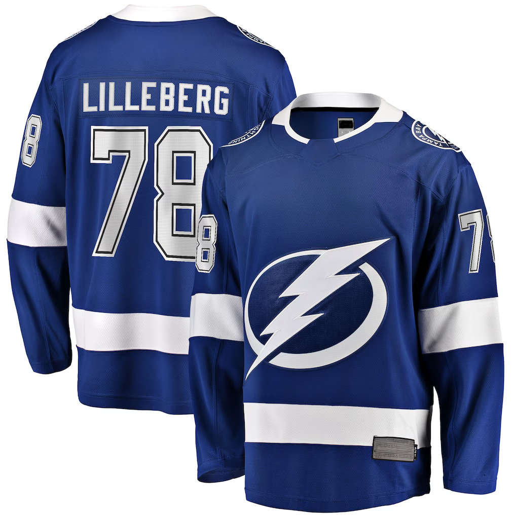 Elroe TB.Lightning #78 Emil Lilleberg Blue Home Premier Breakaway Player Jerseys
