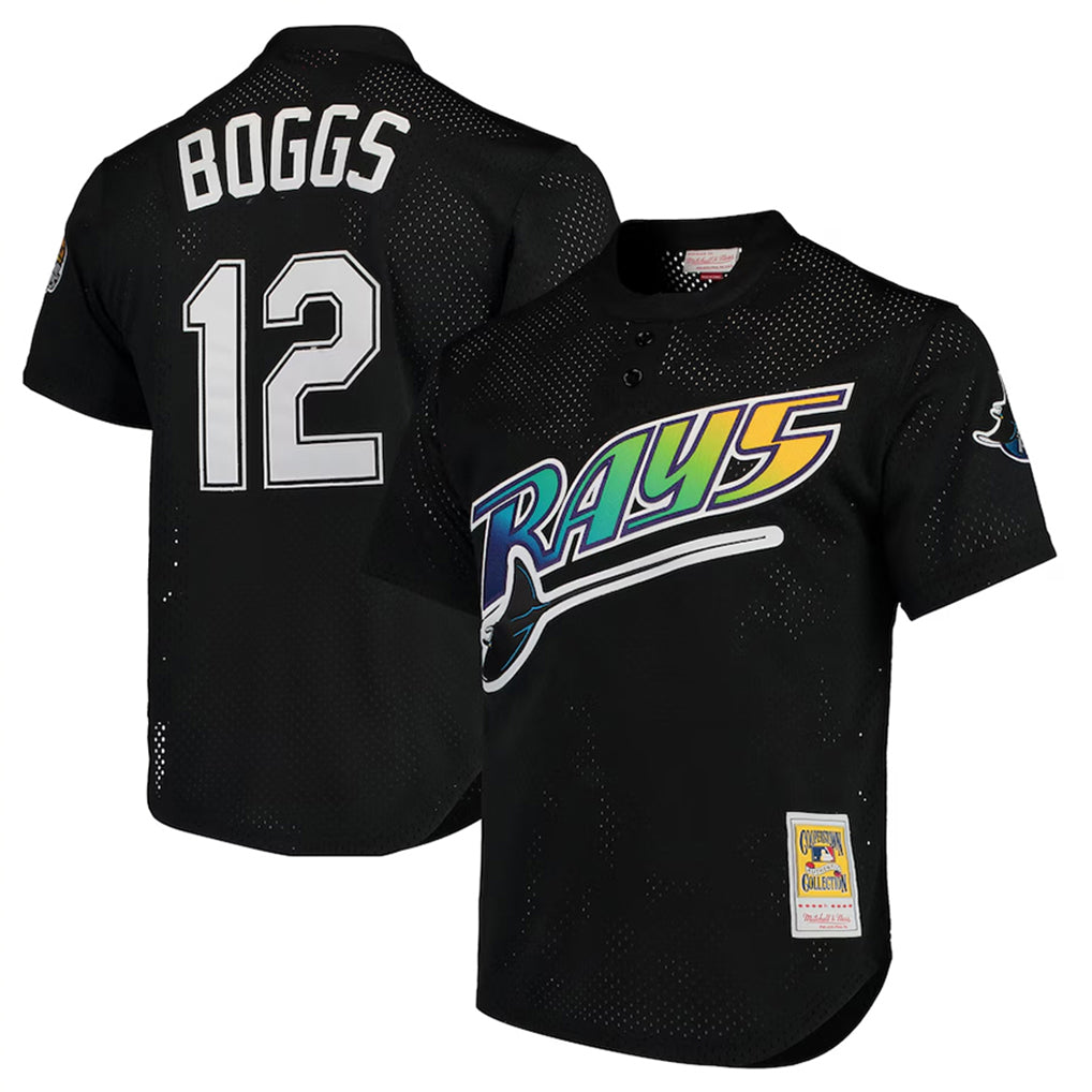 Elroe TB.Rays #12 Wade Boggs Player Black Mitchell & Ness Cooperstown Replica Stitched Jerseys
