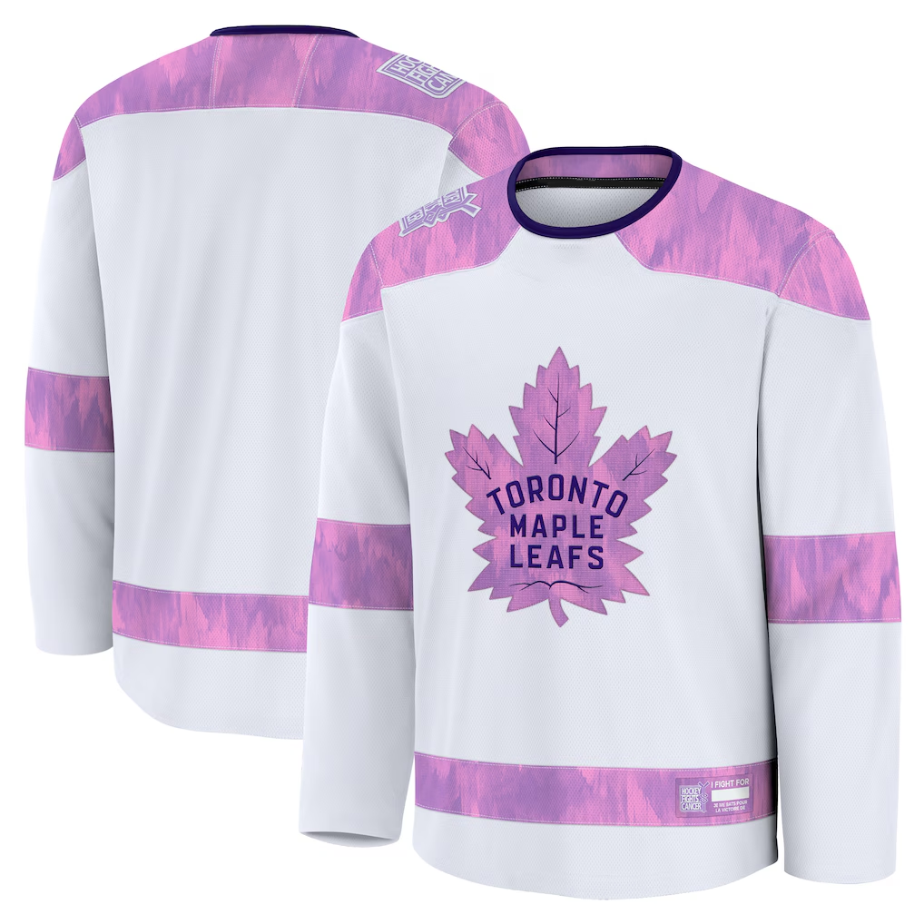 Elroe T.Maple Leafs White 2024 Hockey Fights Cancer Practice Jerseys