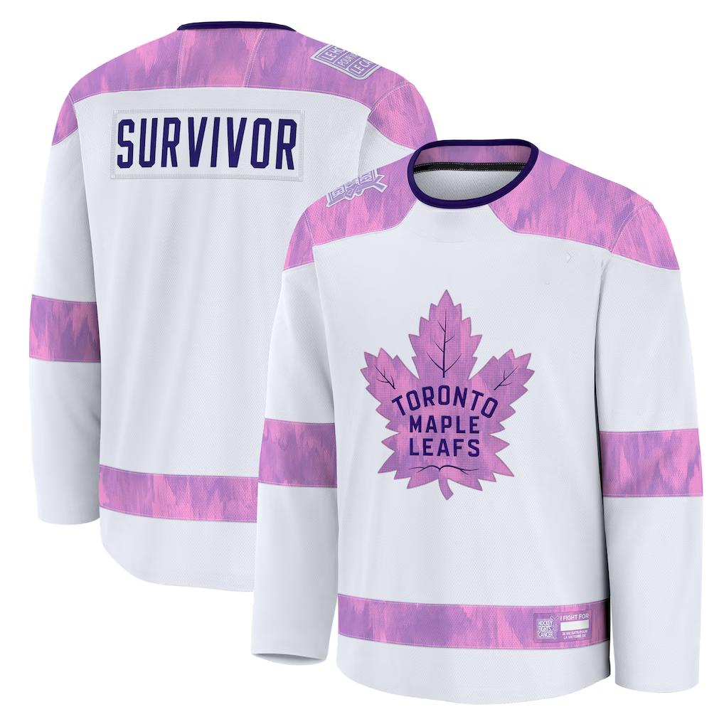 Elroe T.Maple Leafs White Hockey Fights Cancer Survivor Practice Jerseys