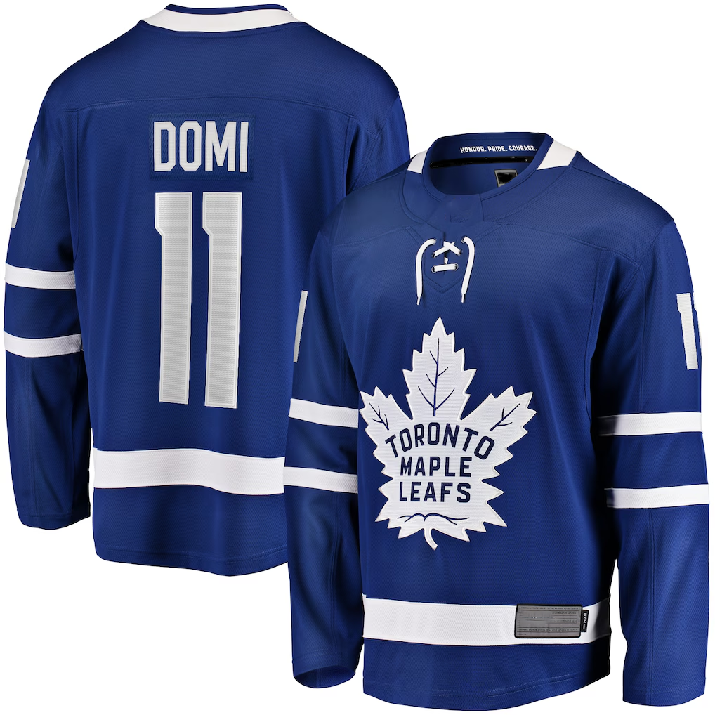 Elroe T.Maple Leafs #11 Max Domi Blue Home Breakaway Jerseys