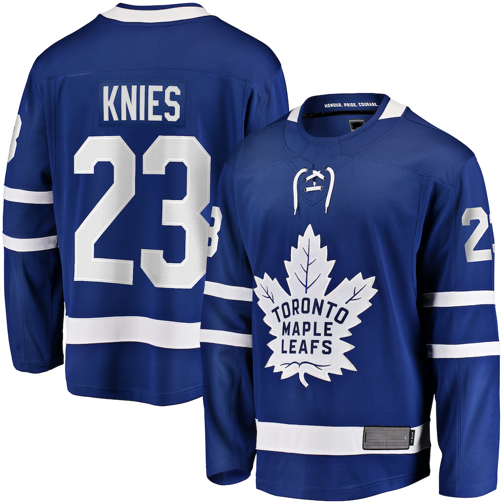 Elroe T.Maple Leafs #23 Matthew Knies Blue Home Premier Breakaway Player Jerseys