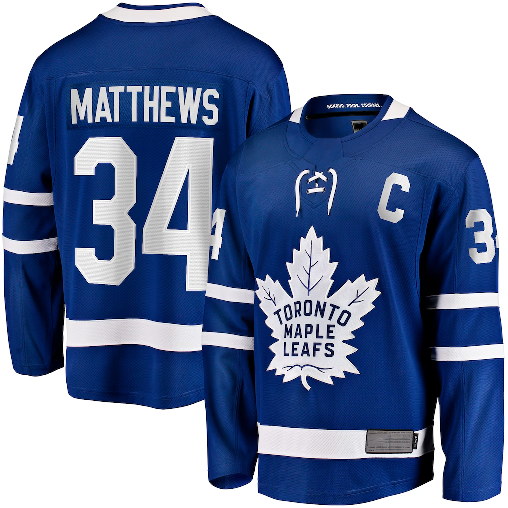 Elroe T.Maple Leafs #34 Auston Matthews Blue Captain Patch Home Breakaway Player Jerseys