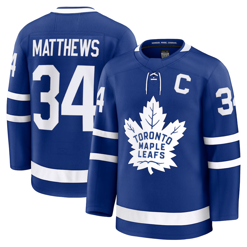 Elroe T.Maple Leafs #34 Auston Matthews Blue Captain Patch Home Premium Jerseys