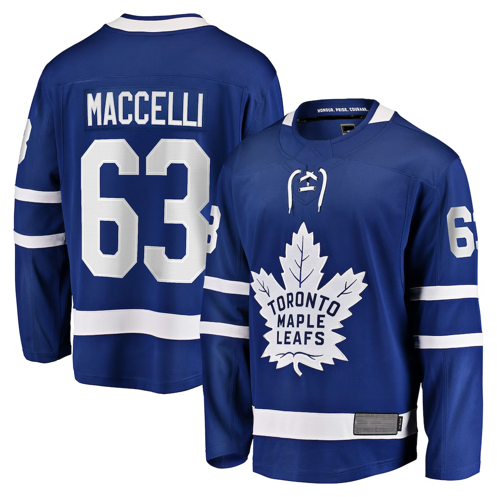 Elroe T.Maple Leafs #63 Matias Maccelli Blue Home Breakaway Jerseys