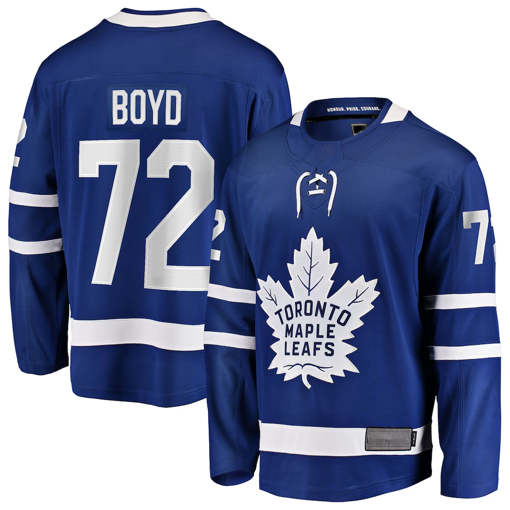 Elroe T.Maple Leafs #72 Travis Boyd Blue Home Breakaway Jerseys
