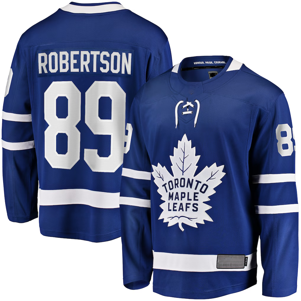 Elroe T.Maple Leafs #89 Nicholas Robertson Blue Home Premier Breakaway Player Jerseys