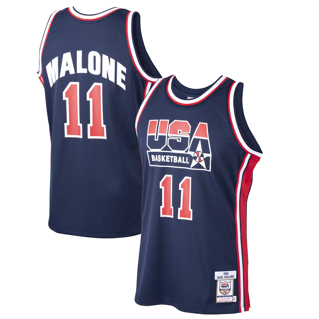 Elroe U.Jazz #11 Karl Malone Mitchell & Ness Navy 1992 Dream Team Authentic Jerseys