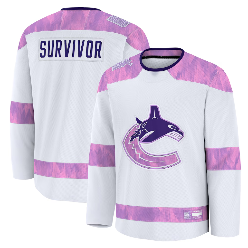 Elroe V.Canucks White Hockey Fights Cancer Survivor Practice Jerseys